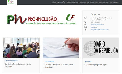 Imagem da página inicial da nova plataforma de gestão do Centro de Formação - link incorporado (CFAE)